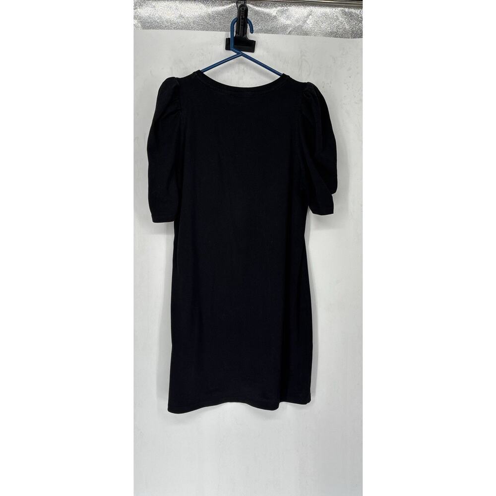 Pomander Place Black Puff Slv Cotton Shift Dress Lg Minimalist Quiet Luxury - Picture 3 of 8